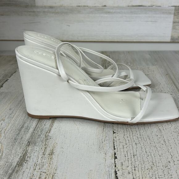 Open Edit womens sz 8B White wedge heel open toe sandals - Picture 5 of 7